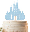 EONNCNT Castle Cake Topper - Light Blue Glitter Castle Theme Birthday Cake Decorating Supplies, Princess Prince Baby Shower Birthday Party Supplies