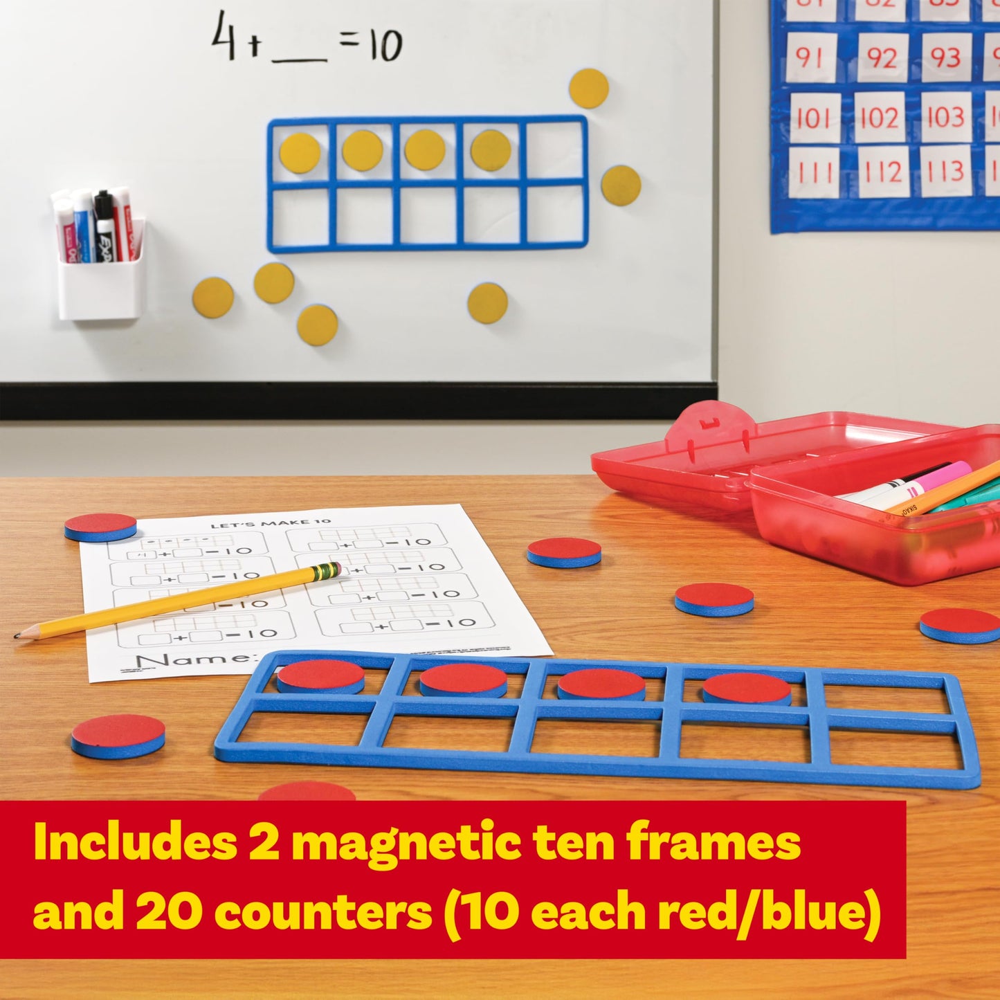 LEARNING ADVANTAGE Giant Magnetic Foam Ten Frames with 20 Disks