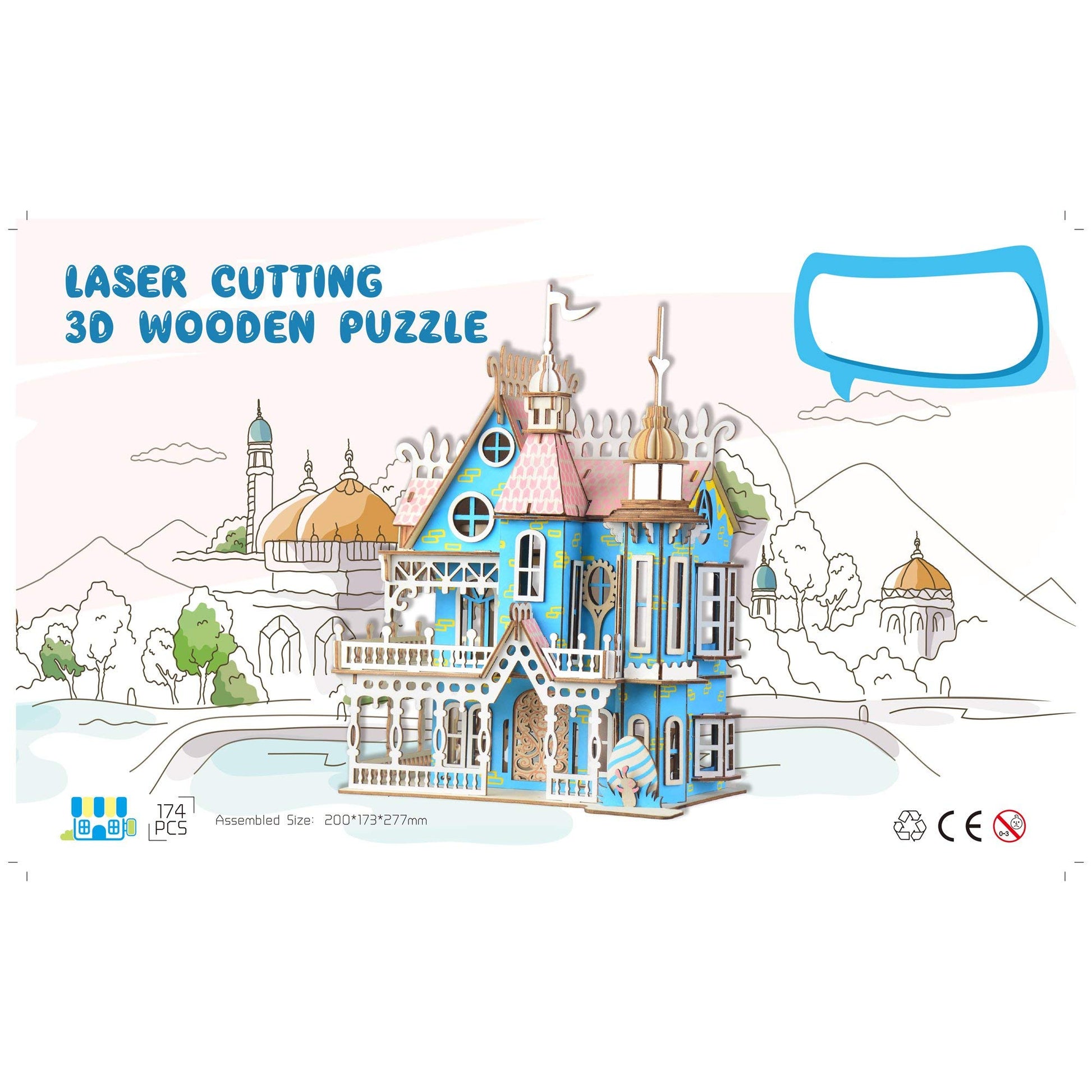 Decorated House Model Kit - Wooden Laser-Cut 3D Puzzle 174 Pieces