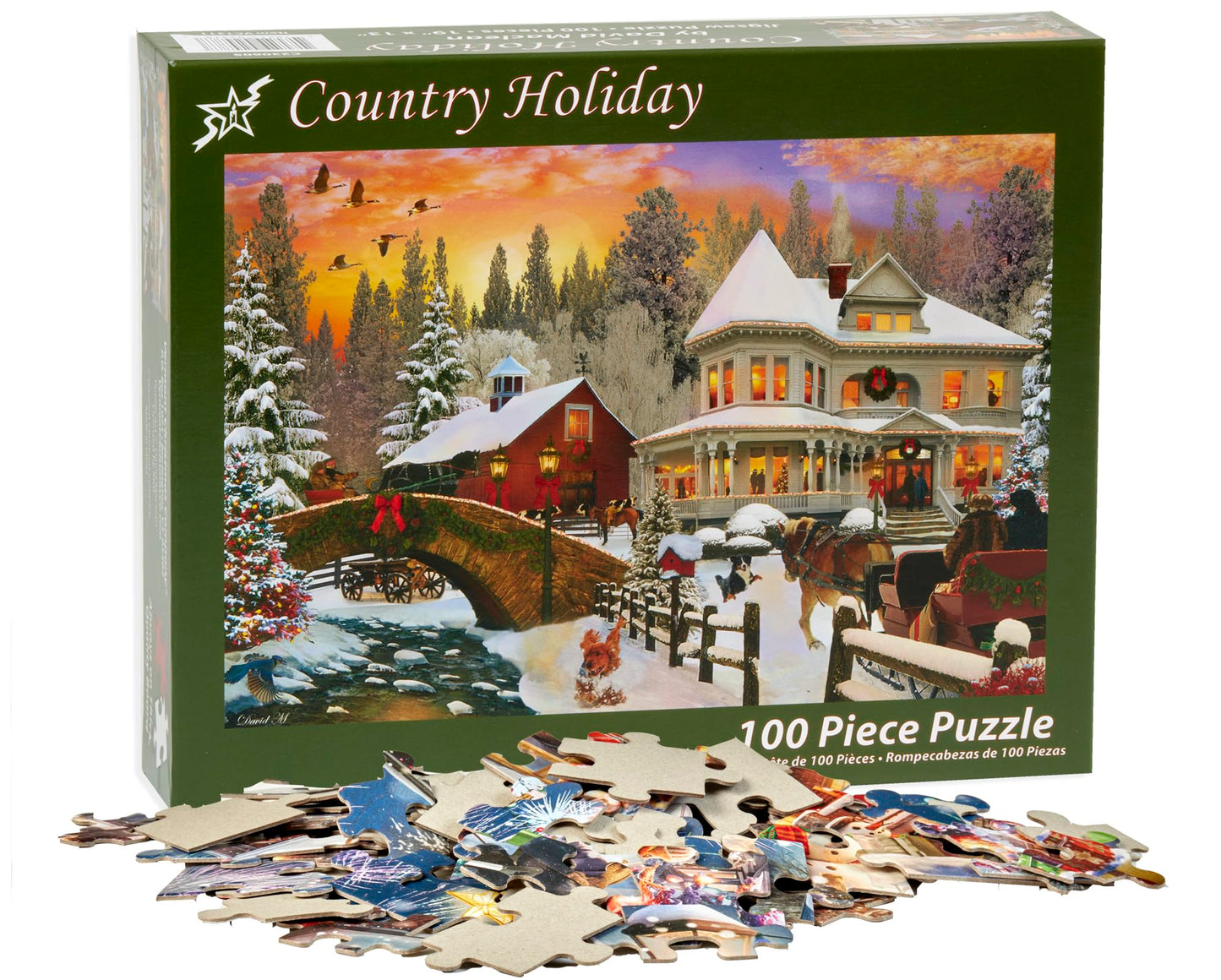 Vermont Christmas Company Country Holiday Jigsaw Puzzle 100 Piece - Christmas Puzzle with Large Pieces for Kids & Adults - 19" x 13 "