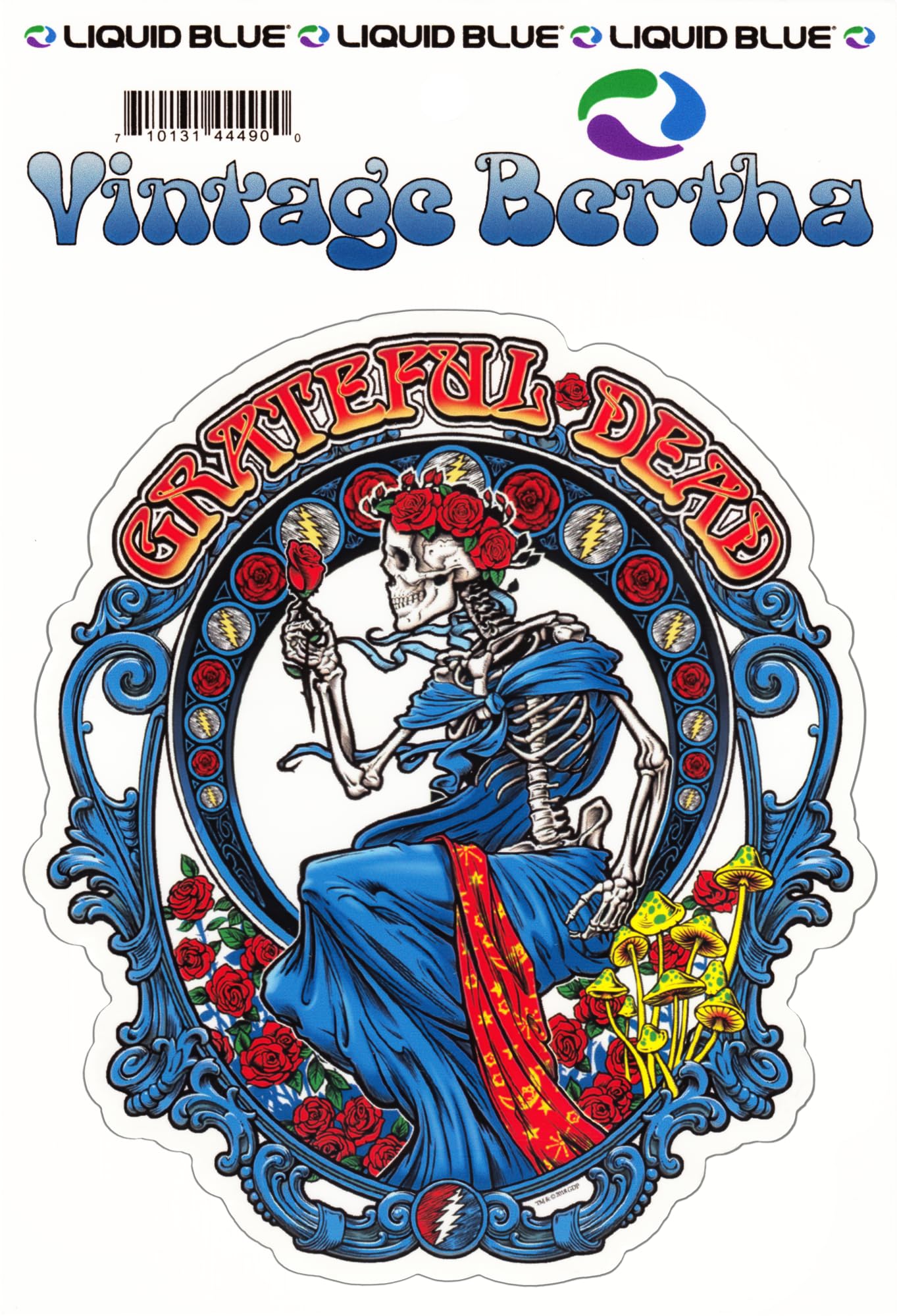 Grateful Dead Vintage Mucha Style Bertha in Blue Dress Transparent Die-Cut Sticker/Decal