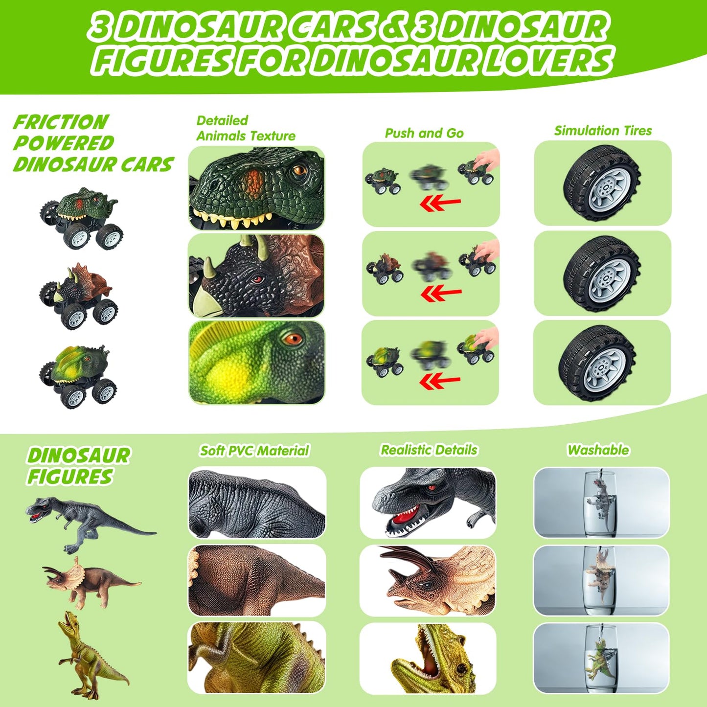 Lunoppy Toy Trucks with Dino Cars & Figures, Dinosaur Toys for Kids 3-5 5-7