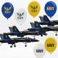 U.S. Navy Party Balloons (10 pcs)! 12” Latex balloons in Blue, White & Yellow with Striking Print on 2 sides. Officially Licensed U.S. Navy