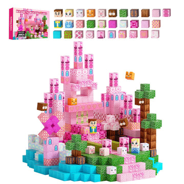 Cosminy 100PCS Magnetic Building Blocks, Pink Magnetic Cubes STEM Sensory Toys, Magnetic Blocks Stacking Construction Toys for Kids Ages 3+, Birthday