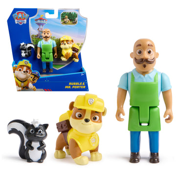 PAW Patrol Rubble & Mr. Porter Figure Pack with Skunk Figure, Kids Toys for Boys and Girls 3 Years Old