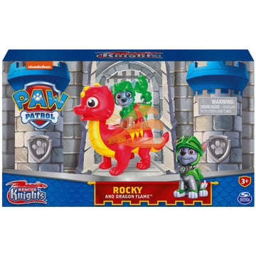 Paw Patrol, Rescue Knights Rocky and Dragon Flame Action Figures Set, Kids Toys for Ages 3 and up