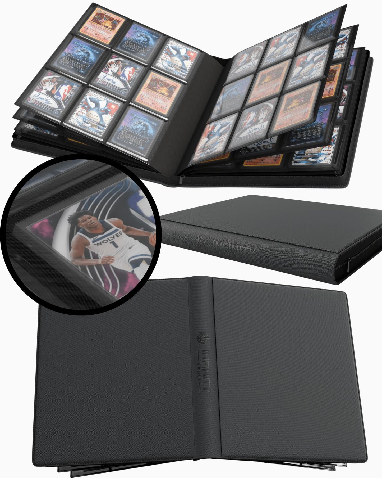 Diamond Grain 9 Pocket Toploader Card Binder for 216 Cards - Double Sided Binder with Card Collection Album for Pokemon, Yu-Gi-Oh!, MTG, TCG, Sports