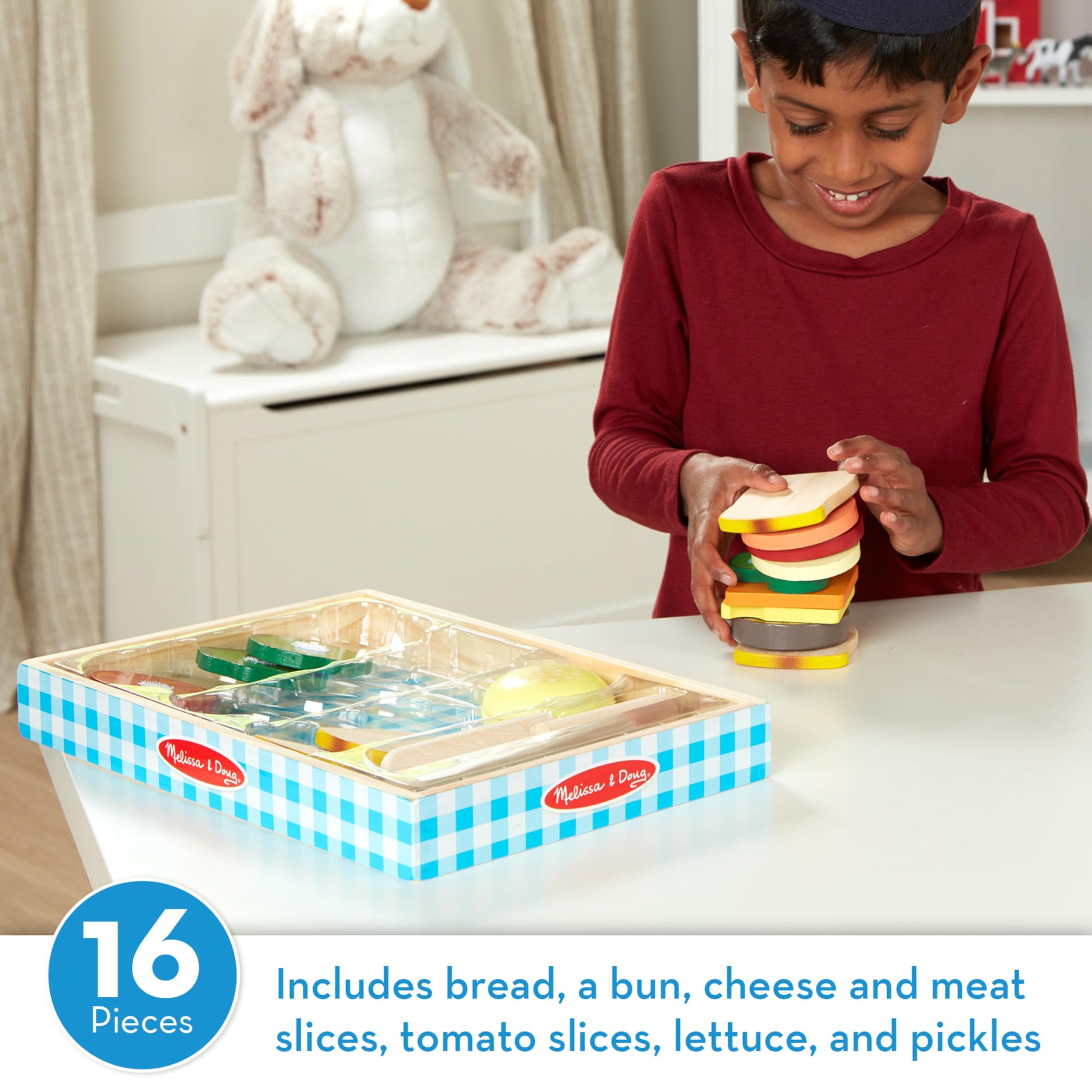 Melissa & Doug Wooden Sandwich-Making Pretend Play Food Set Food Toys for Kids Play Kitchen for Ages 3+