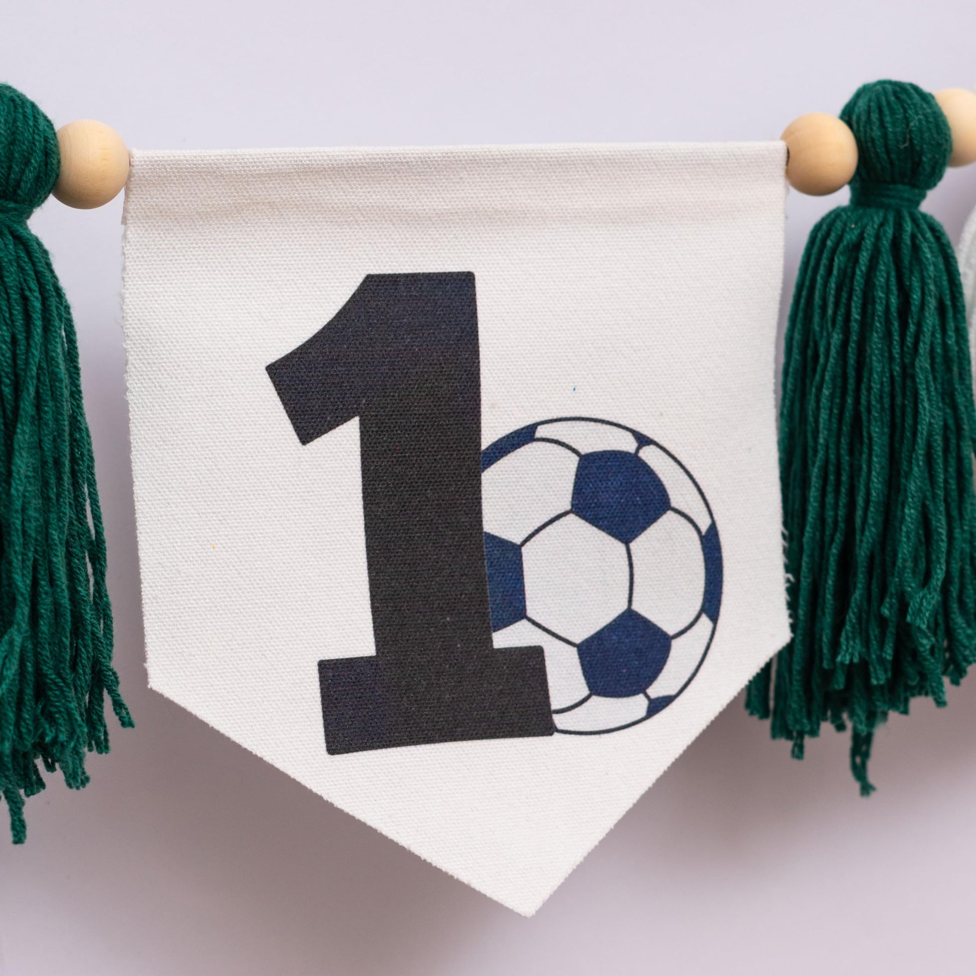 SOLUXIKA Soccer 1st Birthday Banner - First Year Down High Chair Banner with Green Black White Tassels, Sports Soccer Theme First Birthday Decorations