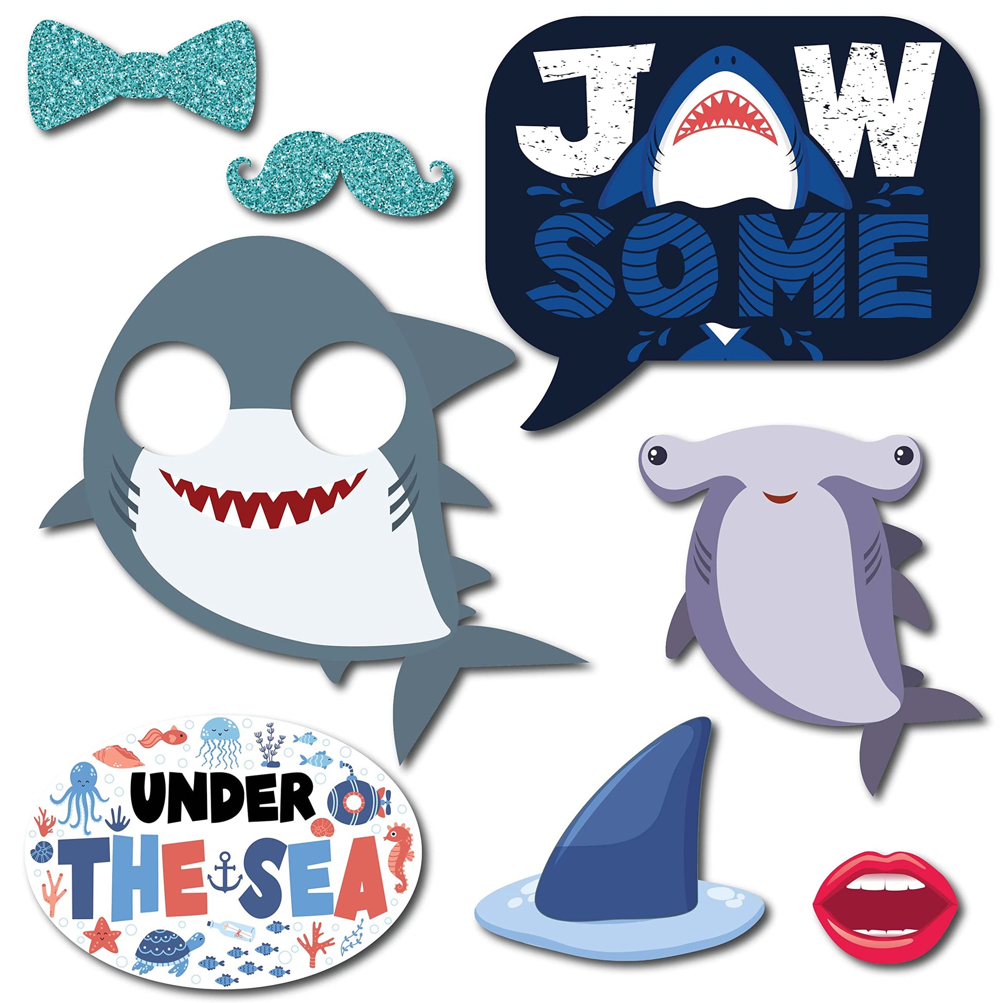 Under the Sea Photo Booth Props - 41-pc Photobooth Kit with 8 x 10-Inch Sign, 60 Adhesive Pads, 45 Sticks - Under the Sea Decorations - Under the Sea