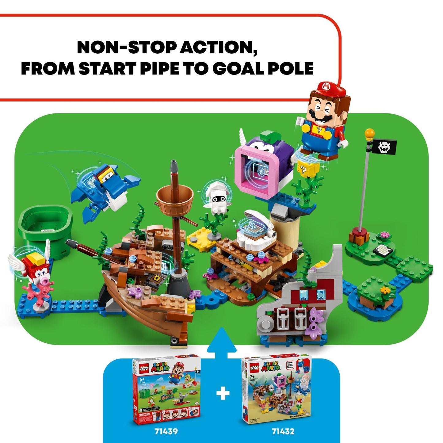 LEGO Super Mario Dorrie's Sunken Shipwreck Adventure Expansion Set, Super Mario Collectible Toy for Kids with Cheep Cheep, Cheep Chomp and Blooper