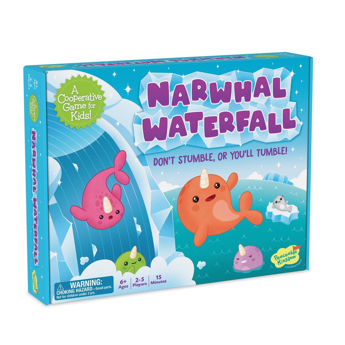 Peaceable Kingdom Narwhal Waterfall Cooperative Game - Fun Games for Kids Ages 6 and Up - Fast-Paced Kid Board Games - Includes Moving Gameboard