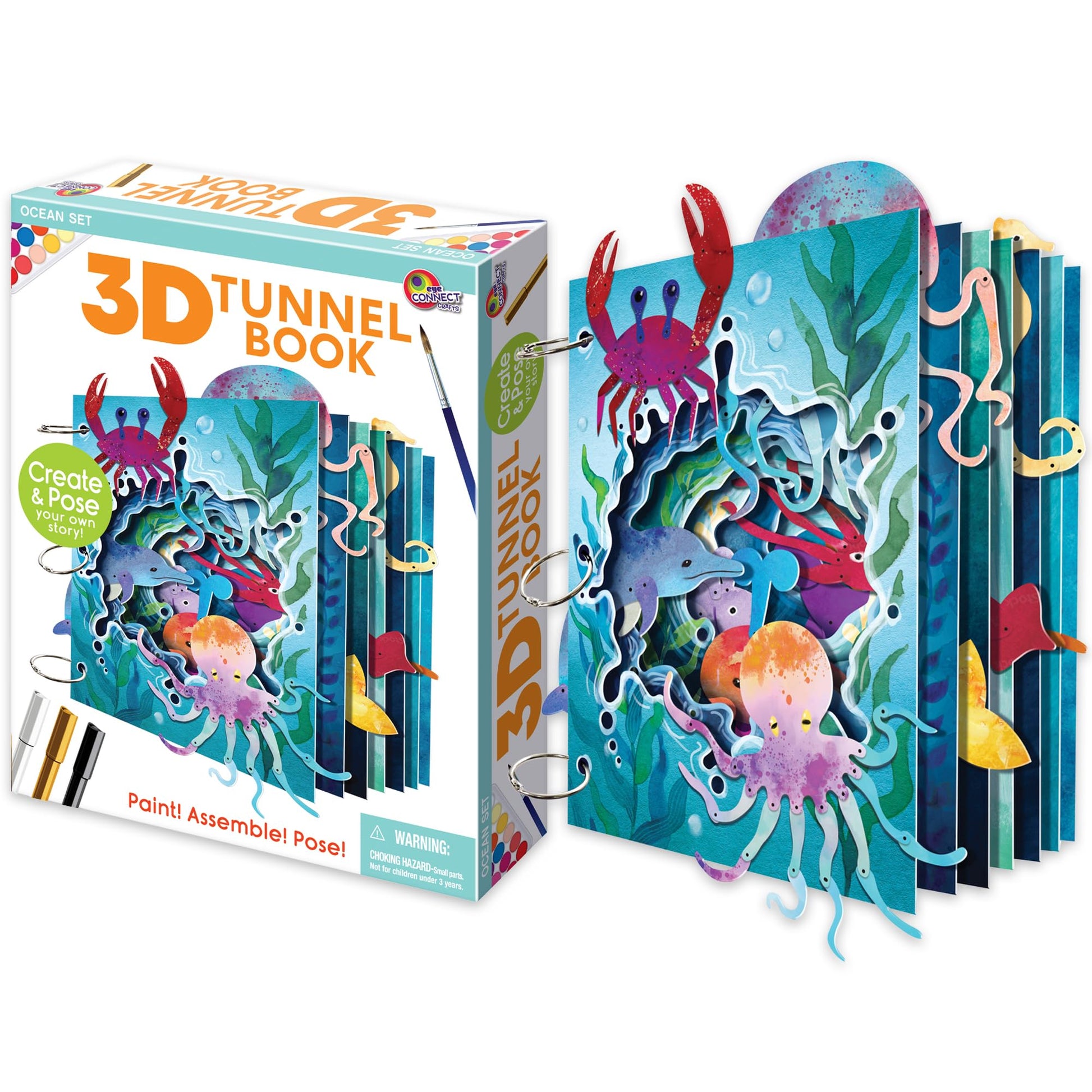 EyeConnect Crafts DIY 3D Tunnel Book Kit - Creative STEAM Art & Craft Set for Kids & Teens, Build, Paint & Make Your Own Book with Posable Interactive