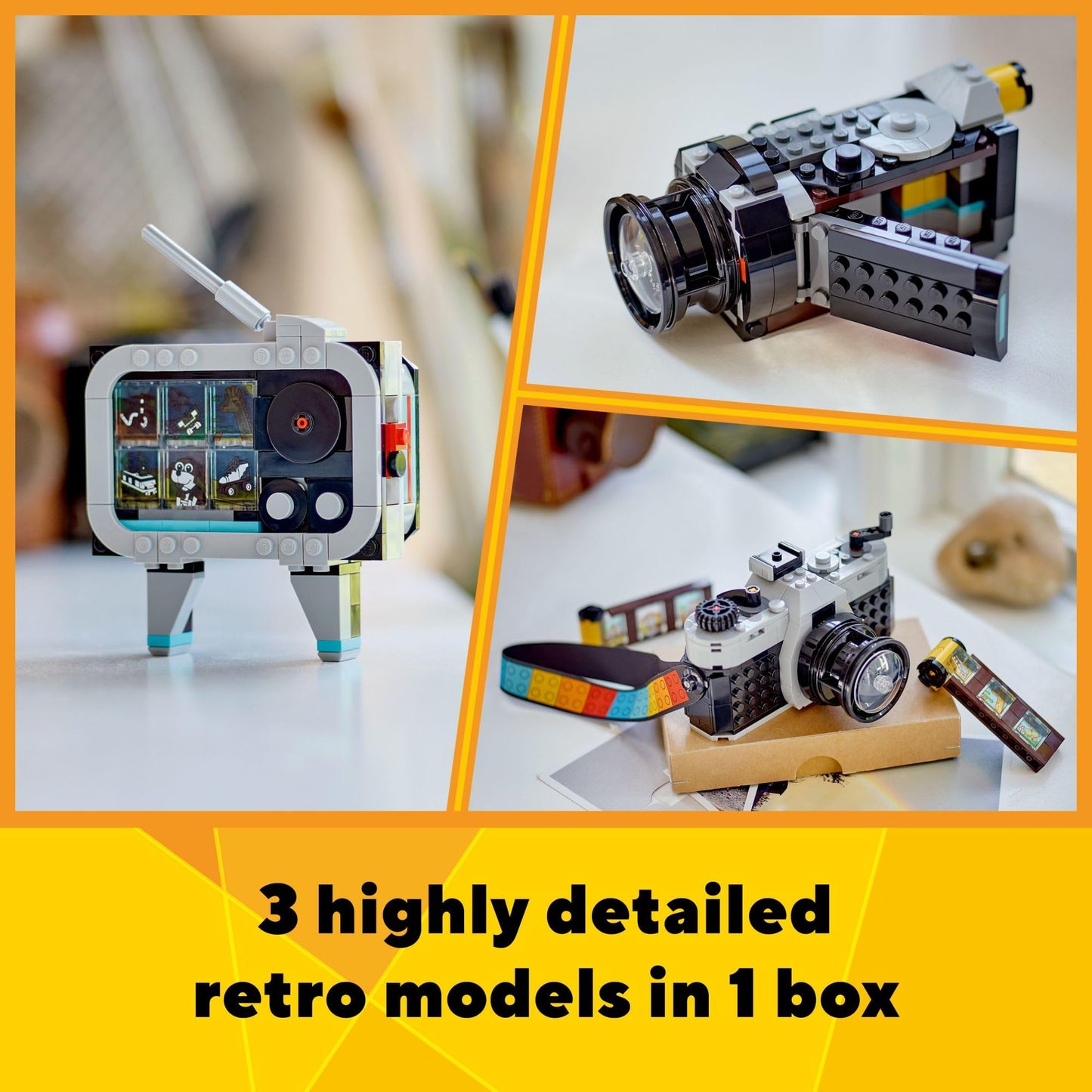LEGO Creator 3 in 1 Retro Camera Toy, Transforms to Retro Video Camera or to TV Set, Photography Gift for Boys and Girls Ages 8 Years Old and Up Who