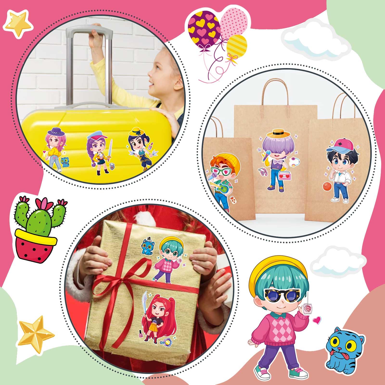 32 Sheet Demon Stickers for Kids Teens, Mixed & Matched with 8 Designed Characters Stickers for Party Decoration, Reward, Decor, Gift Idea