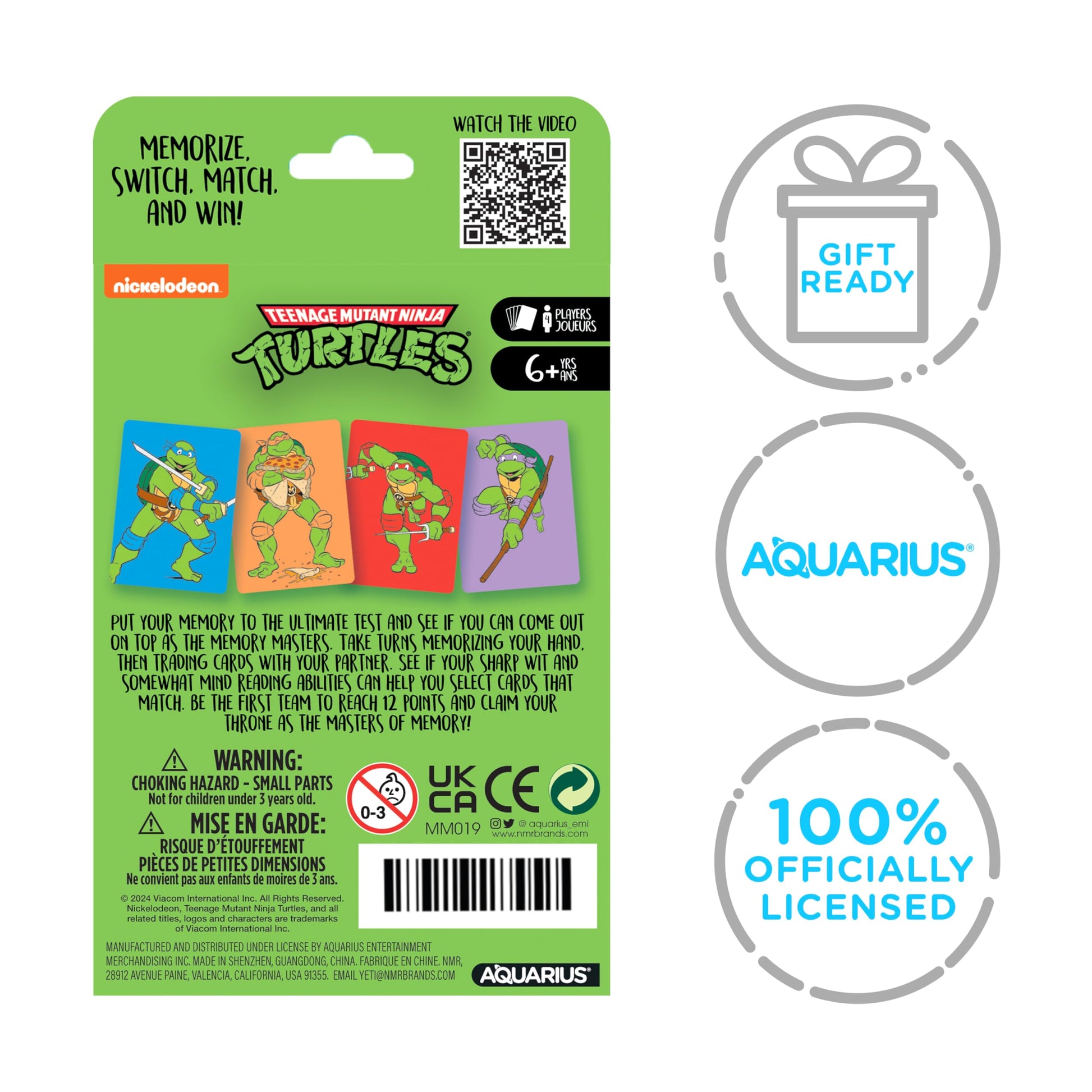 Aquarius Teenage Mutant Ninja Turtles Memory Master Card Game, TMNT Matching Family Party Game for Kids Teens Adults, Ages 6+