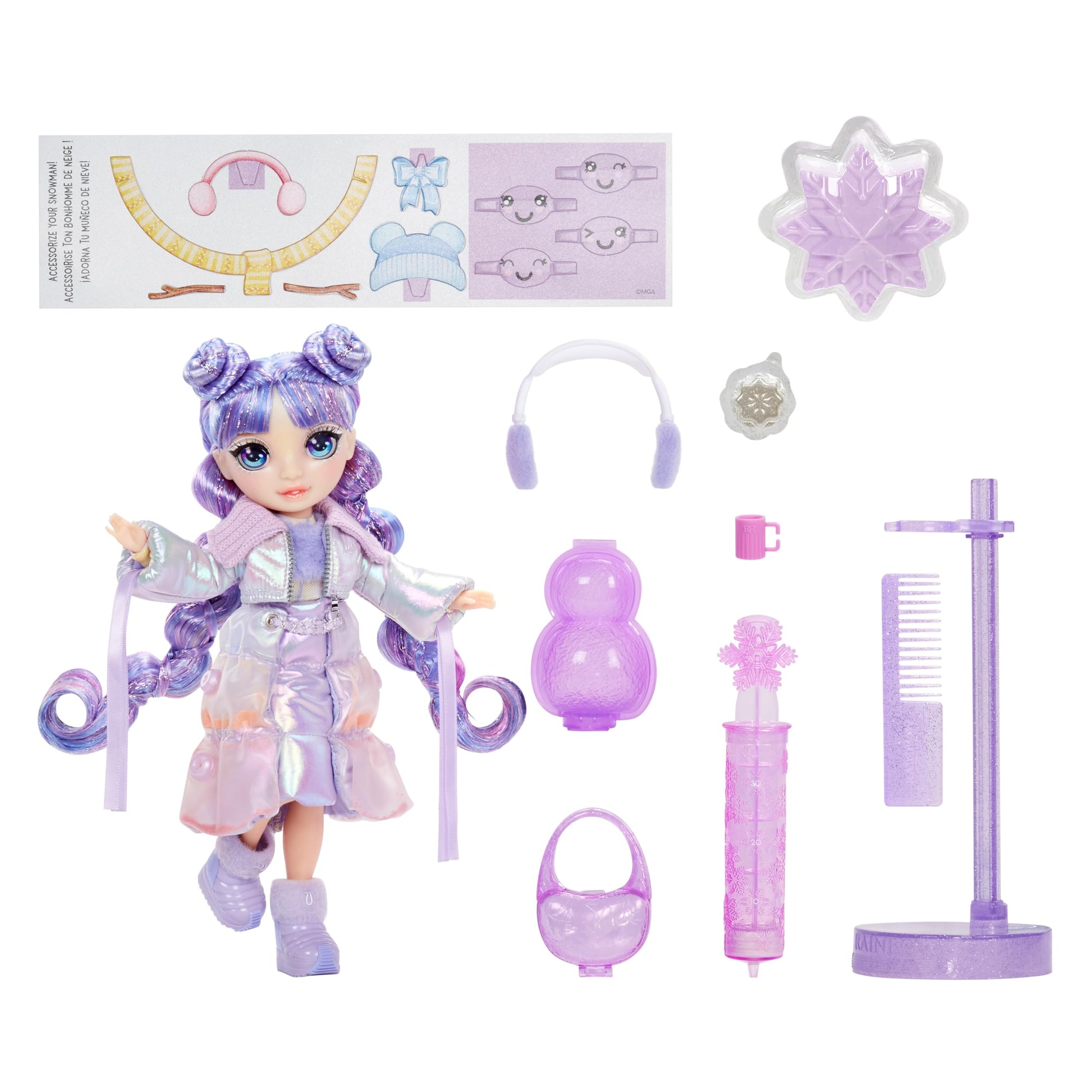 RAINBOW HIGH Winter Wonderland - Purple (Purple) - 28 cm Dummy Doll with Magic Snow, Comes with a Snowman, Suitable for Ages 4-12 and Collectors