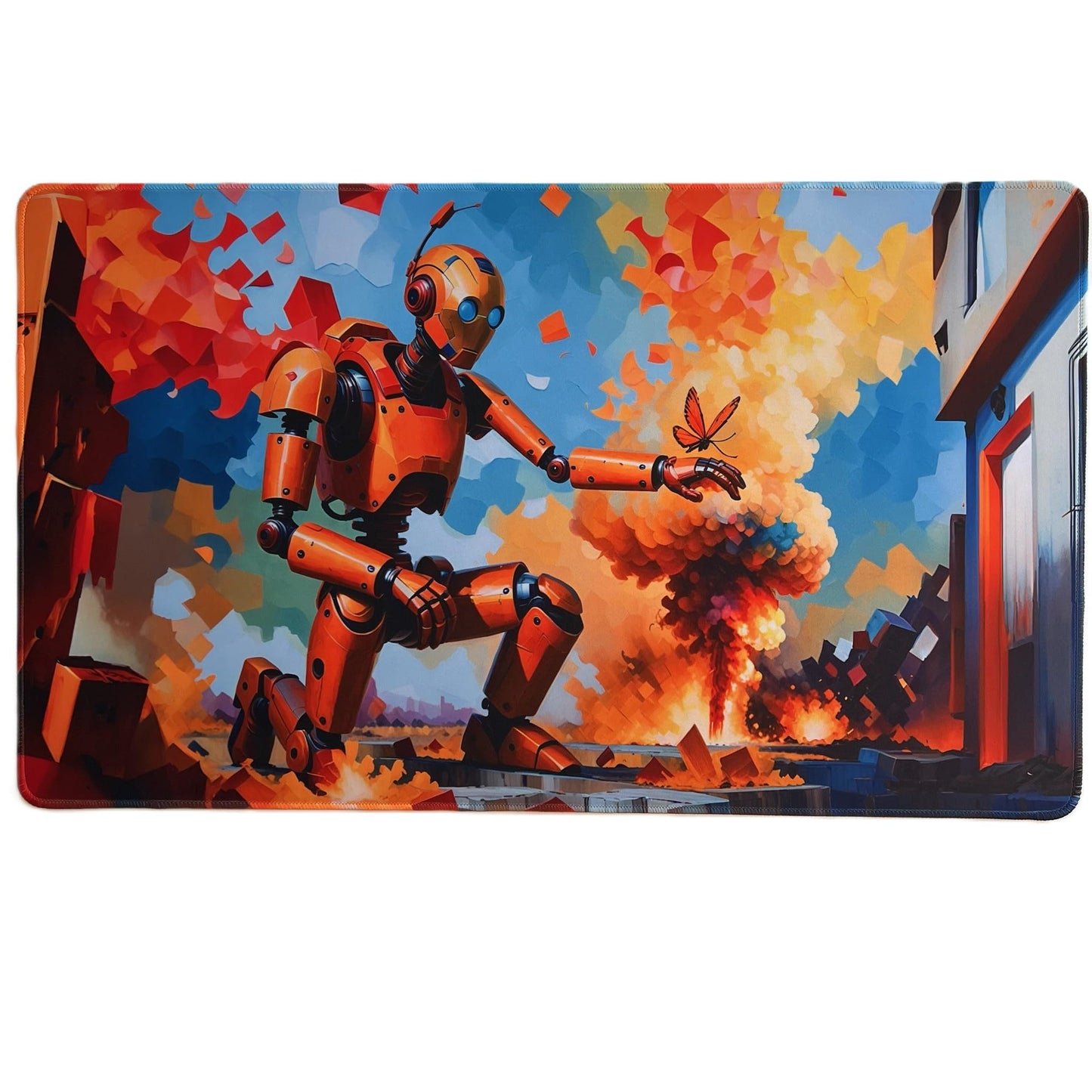 Foxtrot Designs TCG Playmat, 24in x 14in, Premium Stitched Edges, Non-Slip Base for MTG and Other Trading Card Games. MTG Playmat. (District 10)