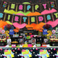 80s Party Supplies - Back to the 80s Party Decorations Set Including HAPPY BIRTHDAY Banner, Hanging Swirls, 80s Element Bunting, Plates, Cups