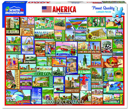 White Mountain 1000 Piece Jigsaw Puzzle United States Travel Puzzles with Large Pieces Gift for Adults and Family 24"x30" - America