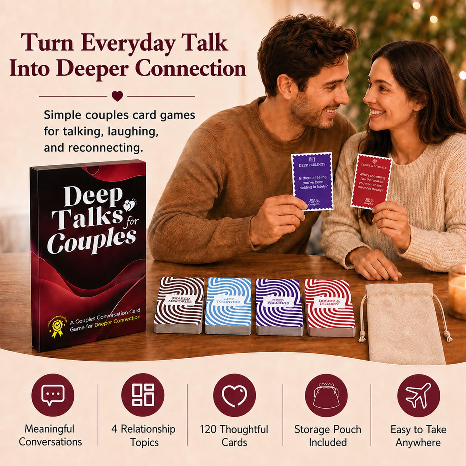 Hesuuho Couples Games for Date Night, 120 Conversation Game Cards for Couples, Relationship Card Game to Build Deeper Connection & Trust, Anniversary