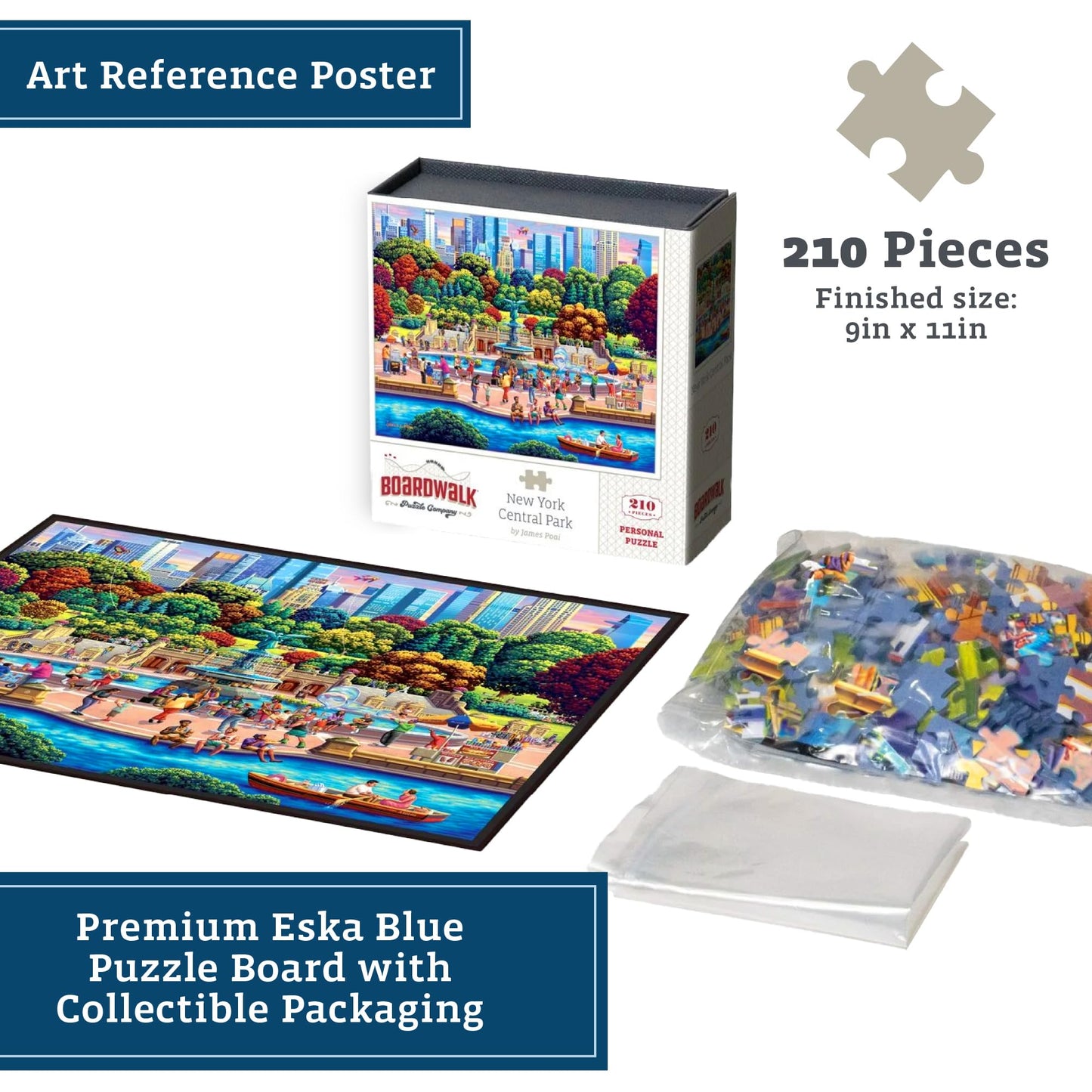 Boardwalk New York Central Park 210 Piece Personal Puzzle, Jigsaw Puzzles with Premium Box, New York Gifts for Adults, 6"x8"