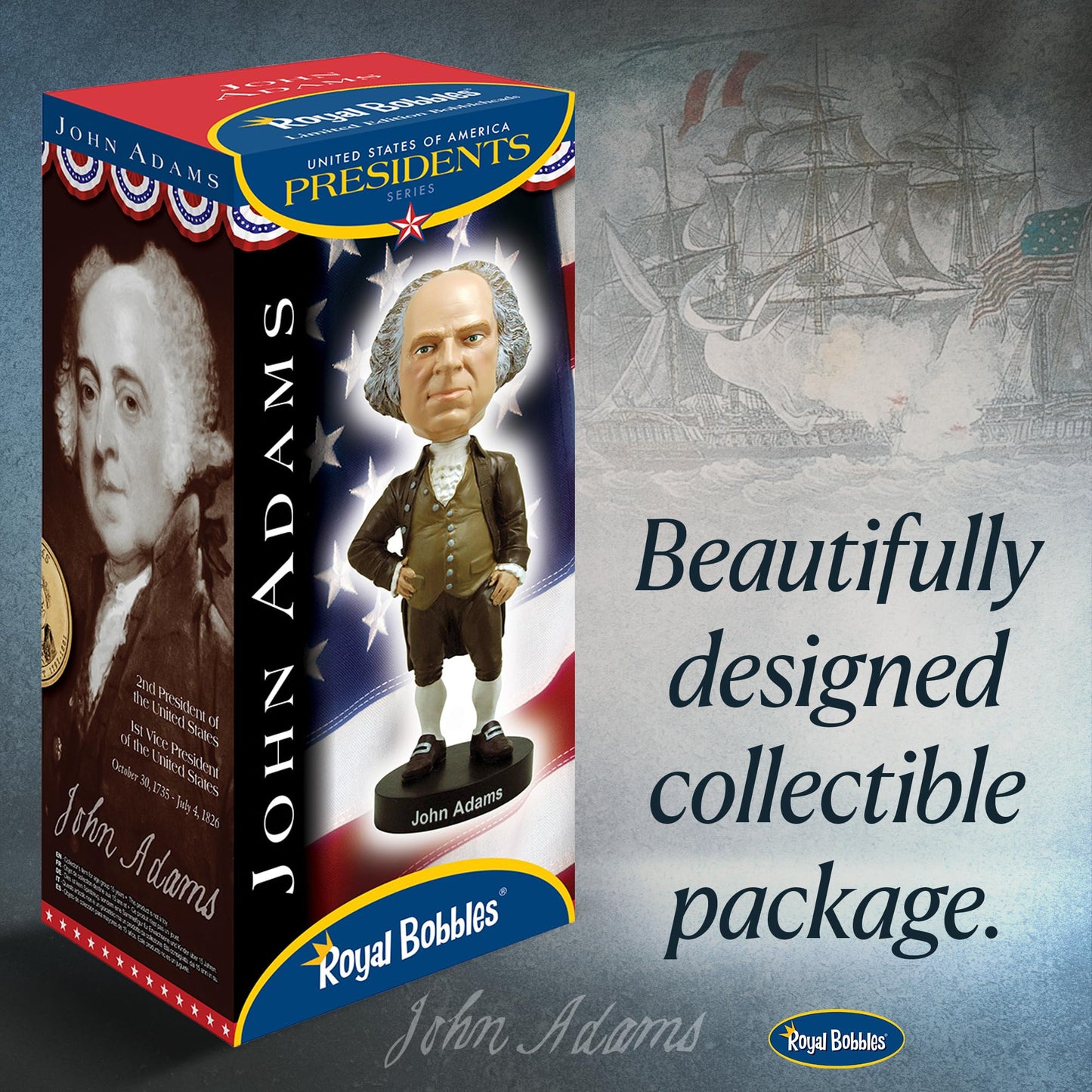 Royal Bobbles John Adams Bobblehead, Premium Polyresin Lifelike Figure, Unique Serial Number, Exquisite Detail