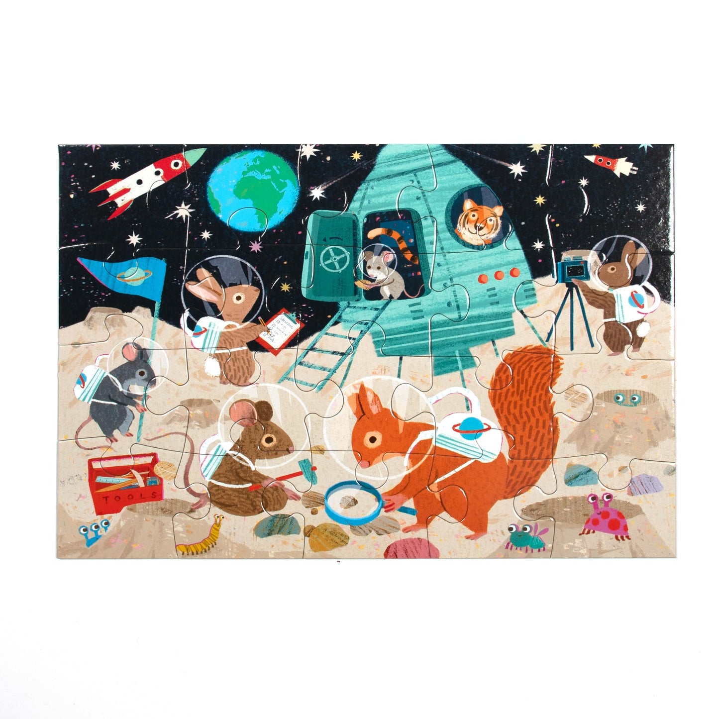 eeBoo: Space Exploration - 20 Piece Puzzle - 15 x 11 Kids Jigsaw, Oversized Glossy Pieces, Animals On The Moon, Preschool Puzzle, Age 3+