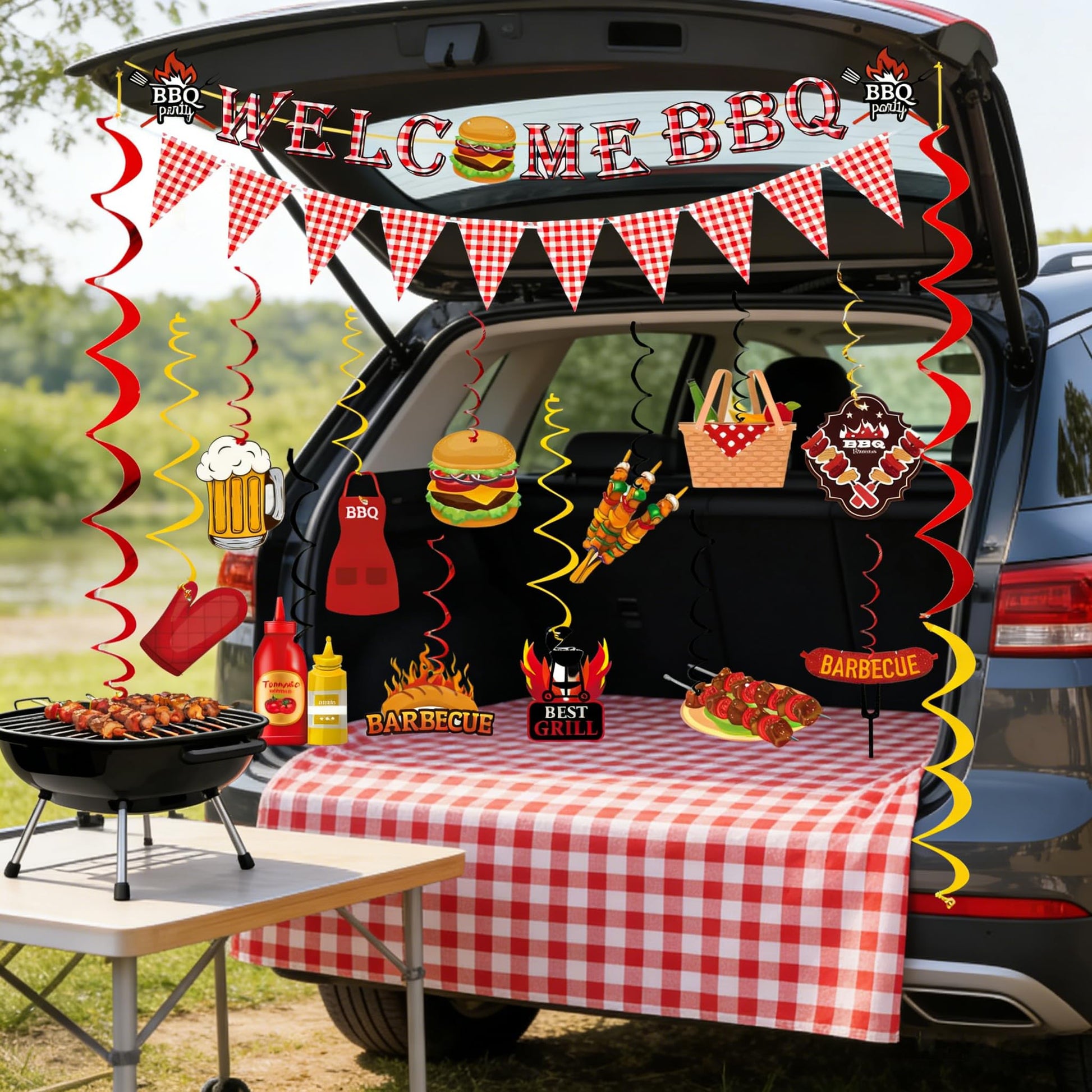 BBQ Themed Party Decorations,Welcome BBQ Banner,for Summer Cookout Birthday Baby Shower Party Decor Supplies