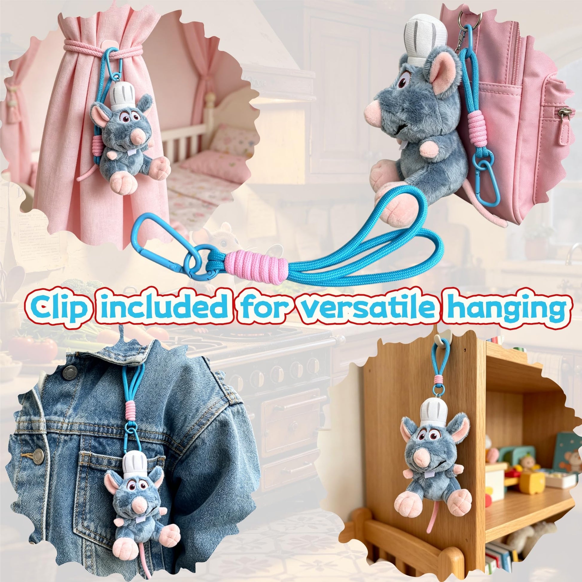HSEFOGC 6" Magnetic Chef Rat Plush - Shoulder Riding and Hanging Keychain Toy