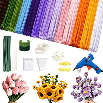 800 PCS Pipe Cleaners Bulk Flowers Kit, Pipe Cleaners Craft with Handle, 13 Colors Chenille Stems with Full Set of Tools, DIY Art Craft