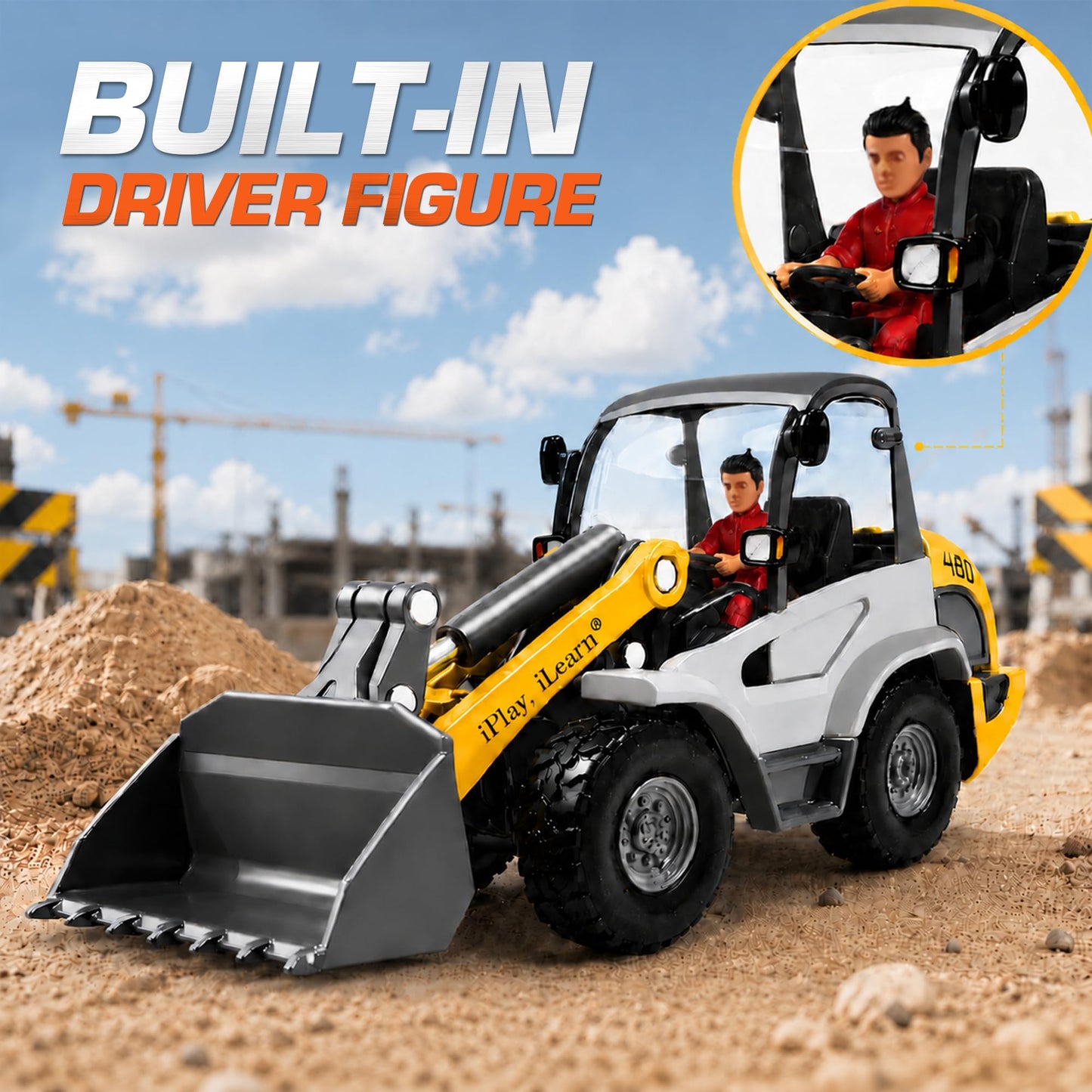 iPlay, iLearn Heavy Duty Construction Site Playset, Metal Dump Truck, Excavator Digger Backhoe, Tractor Bulldozer Diecast Vehicle, Outdoor Sandbox Car