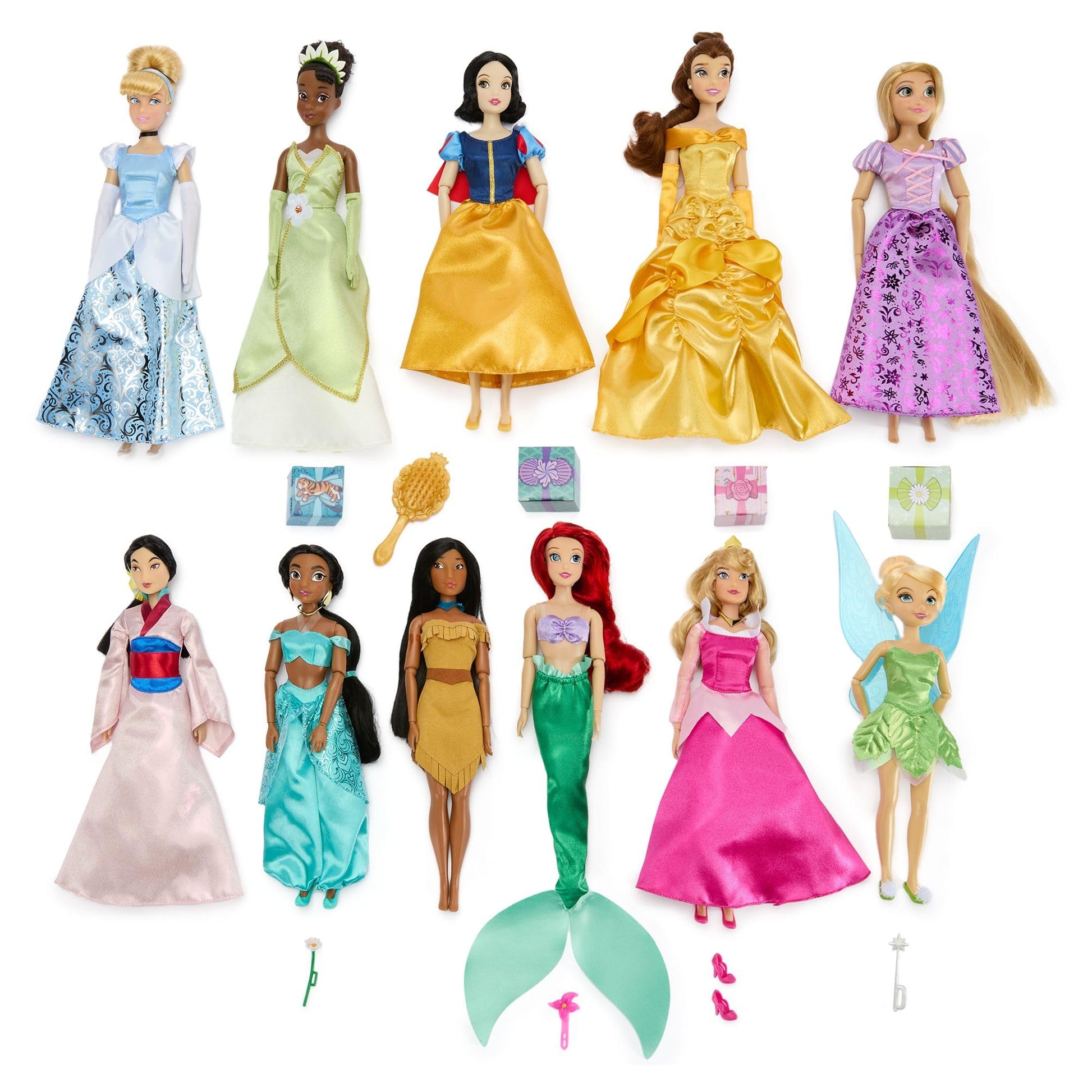 Disney Store Official Classic Doll Collection Gift Set - Disney Princess Toys Set with Dolls & Accessories - Comes in Display Box - Includes 11