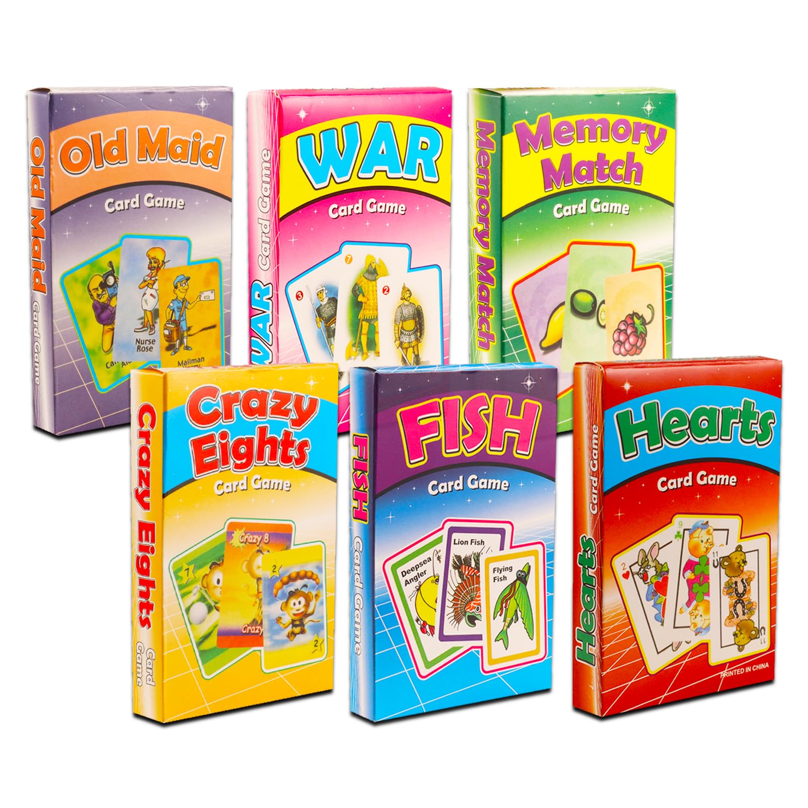 Platinum Series Classic Card Game Set - Bundle with War, Old Maid, Hearts, Memory Match, Go Fish, Crazy Eights Card Decks Plus Stickers | Bulk Table