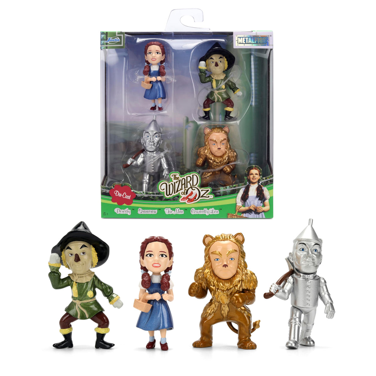 Jada The Wizard of Oz 2.5" MetalFigs Die-Cast Figure Set - Dorothy, Scarecrow, Tin Man & Cowardly Lion Collectible Nano Metal Figures 4-Pack Toys