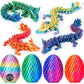 TBOLINE 4PCS 3D Printed Dragon Egg, Articulated Crystal Small Animals Treasure Box Prizes for Kids Classroom, 3D Printer Dinosaur Eggs Cool Fidget