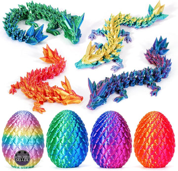 TBOLINE 4PCS 3D Printed Dragon Egg, Articulated Crystal Small Animals Treasure Box Prizes for Kids Classroom, 3D Printer Dinosaur Eggs Cool Fidget