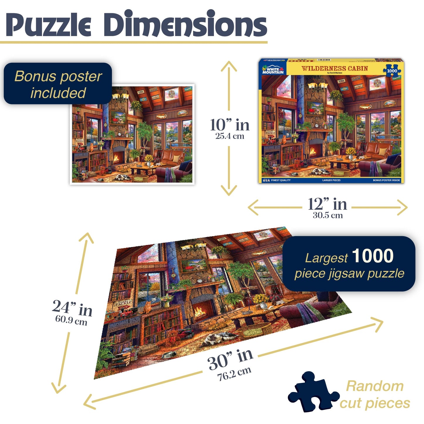 White Mountain 1000 Piece Jigsaw Puzzle Fall Scenic Lake, Wilderness Cabin