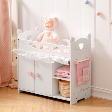ROBUD Baby Doll Crib, Wooden Doll Bed, Baby Crib Toy with Storage, Bedding, Storage Bag and 3 Hooks, 18-21 inch Doll Accessories, Girl Doll Furniture