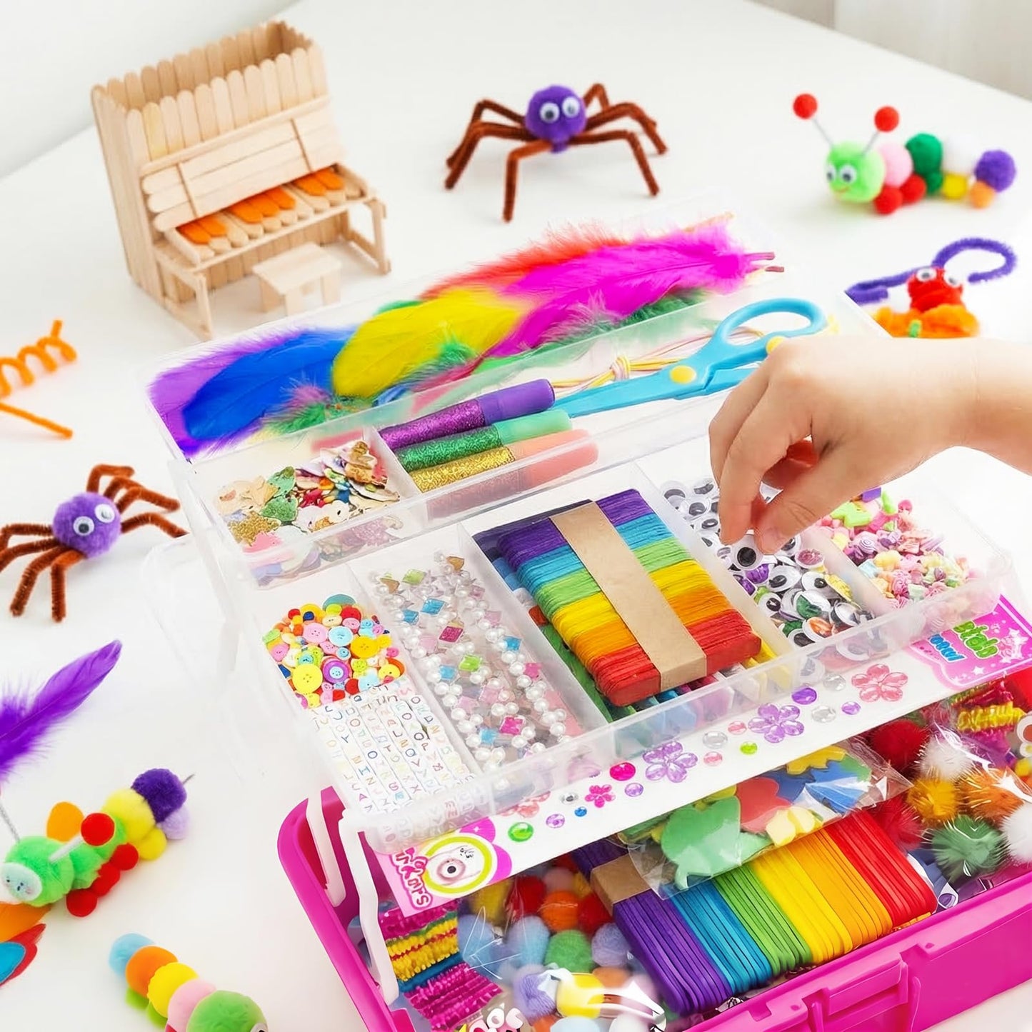 Bobbie Art Arts and Crafts Supplies for Kids- Ultimate Crafting Supply Carboodle in Portable 3 Layered Dark Pink Plastic Art Art Crafting Kit Birthday
