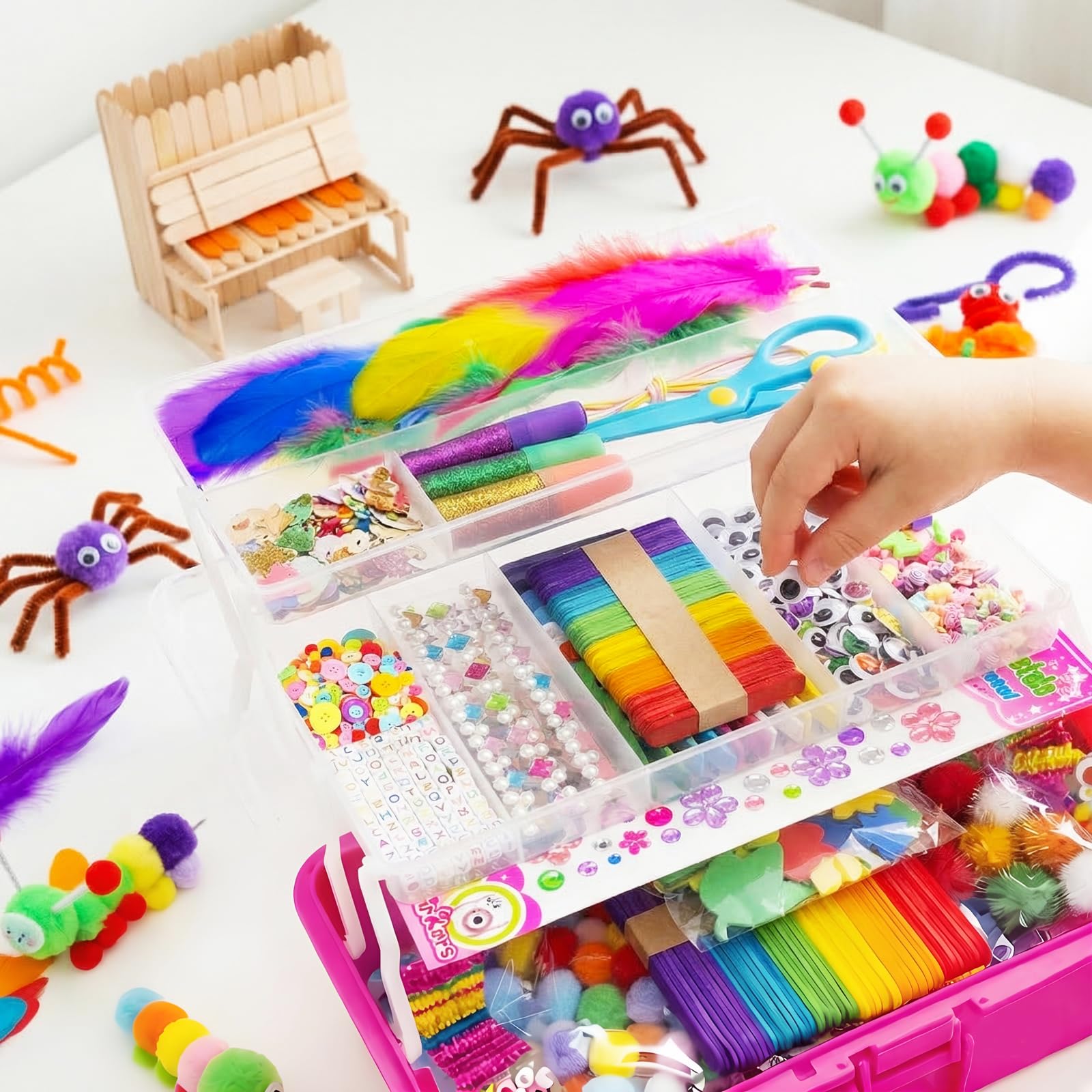 Bobbie Art Arts and Crafts Supplies for Kids- Ultimate Crafting Supply Carboodle in Portable 3 Layered Dark Pink Plastic Art Art Crafting Kit Birthday