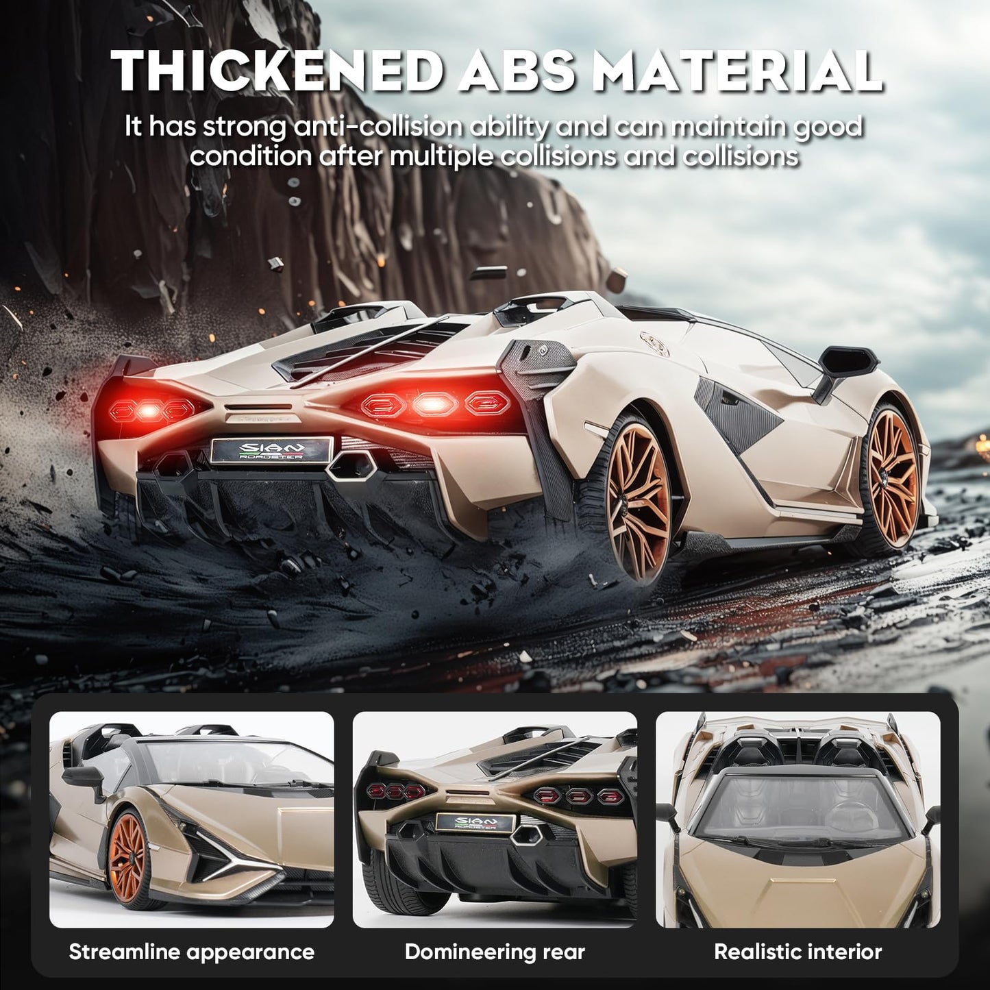 MIEBELY Lamborghini Remote Control Car, 1:16 Scale Lambo Toy Car 7.4V 500mAh Officially Licensed 12Km/h Rc Cars with Led Light 2.4Ghz Model Car