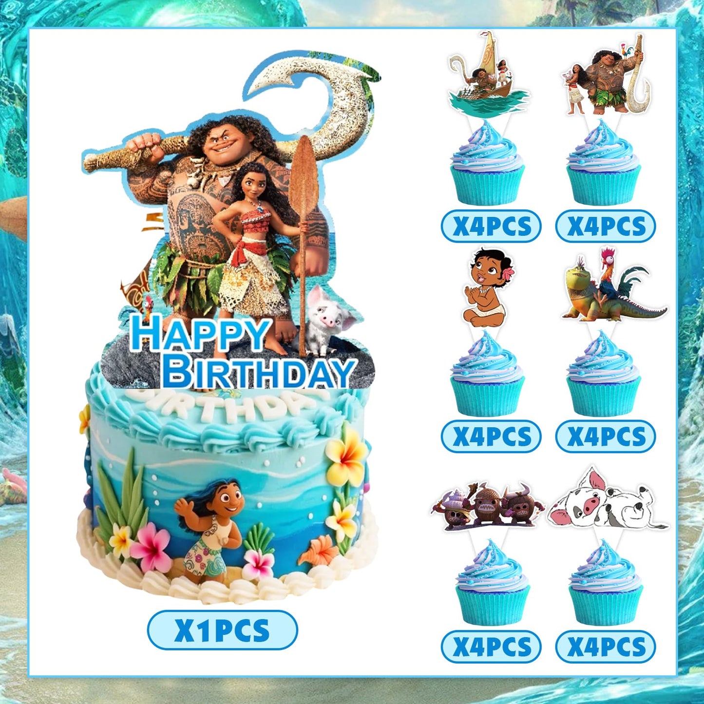 Cartoon Birthday Party Cake Topper Set, 25 Piece Non-Edible Cupcake Toppers for Kids, Boys and Girls Baby Shower Party Supplies