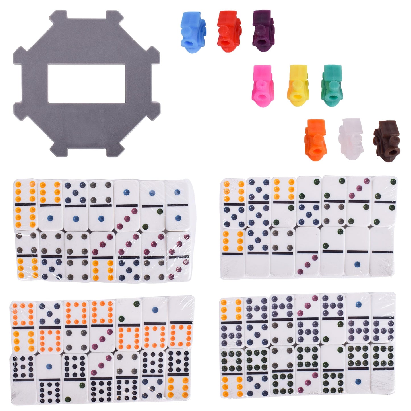 Sunny Days Entertainment Elbow Room Games Mexican Train Dominoes Set - Double 12 Color Dot Dominos Game with Tin Case & Hub for Family Fun