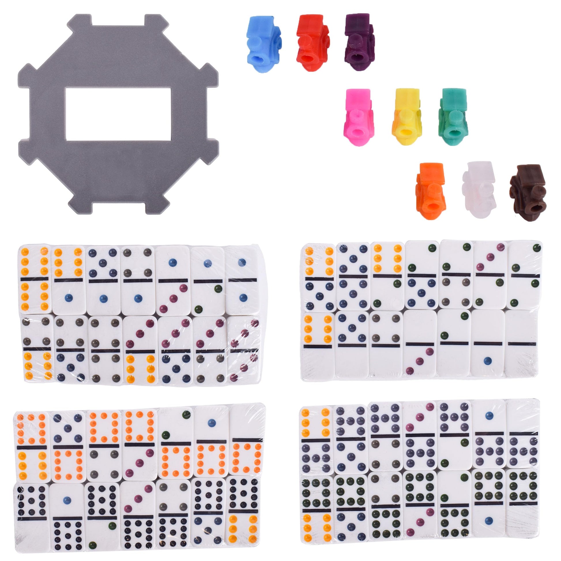 Sunny Days Entertainment Elbow Room Games Mexican Train Dominoes Set - Double 12 Color Dot Dominos Game with Tin Case & Hub for Family Fun