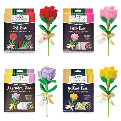 WeVeel Cozy Craftworks Chenille Stem Flower Craft Kit for Adults - CC 4 Gifttable Rose Bundle - Relaxing DIY Arts & Crafts Kit with All Supplies