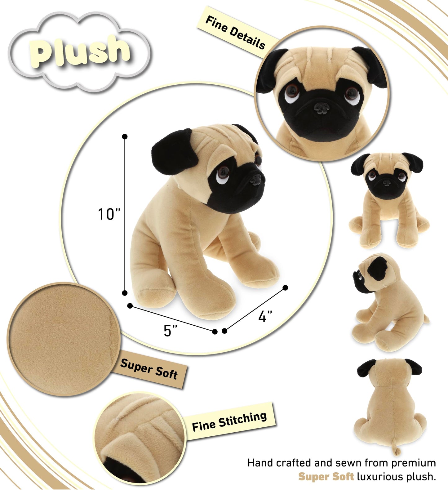 DolliBu Sitting Pug Stuffed Animal Dog Plush Toy, Kids & Adults Huggable Puppy Cuddle Gifts, Cute Stuffed Animals for Toddler & Baby First Teddy Bear