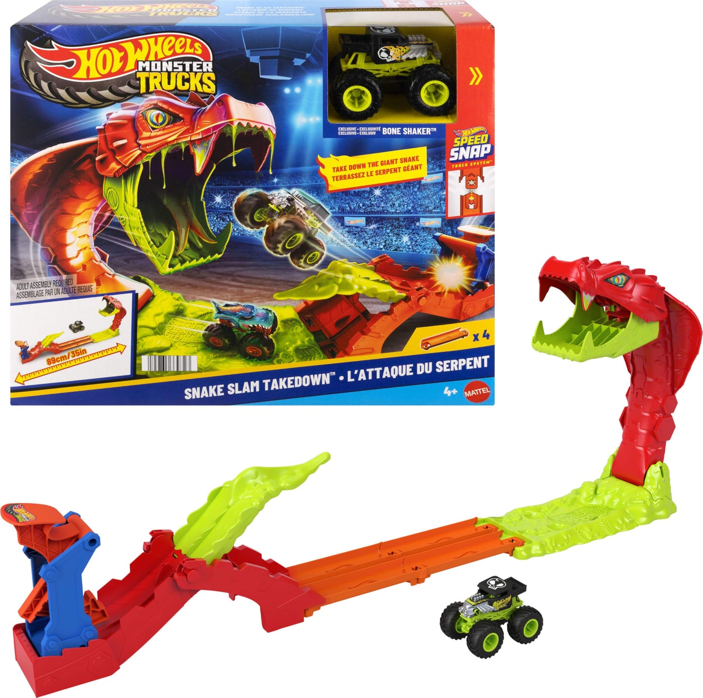 Hot Wheels Monster Trucks Snake Slam Takedown & Exclusive Bone Shaker