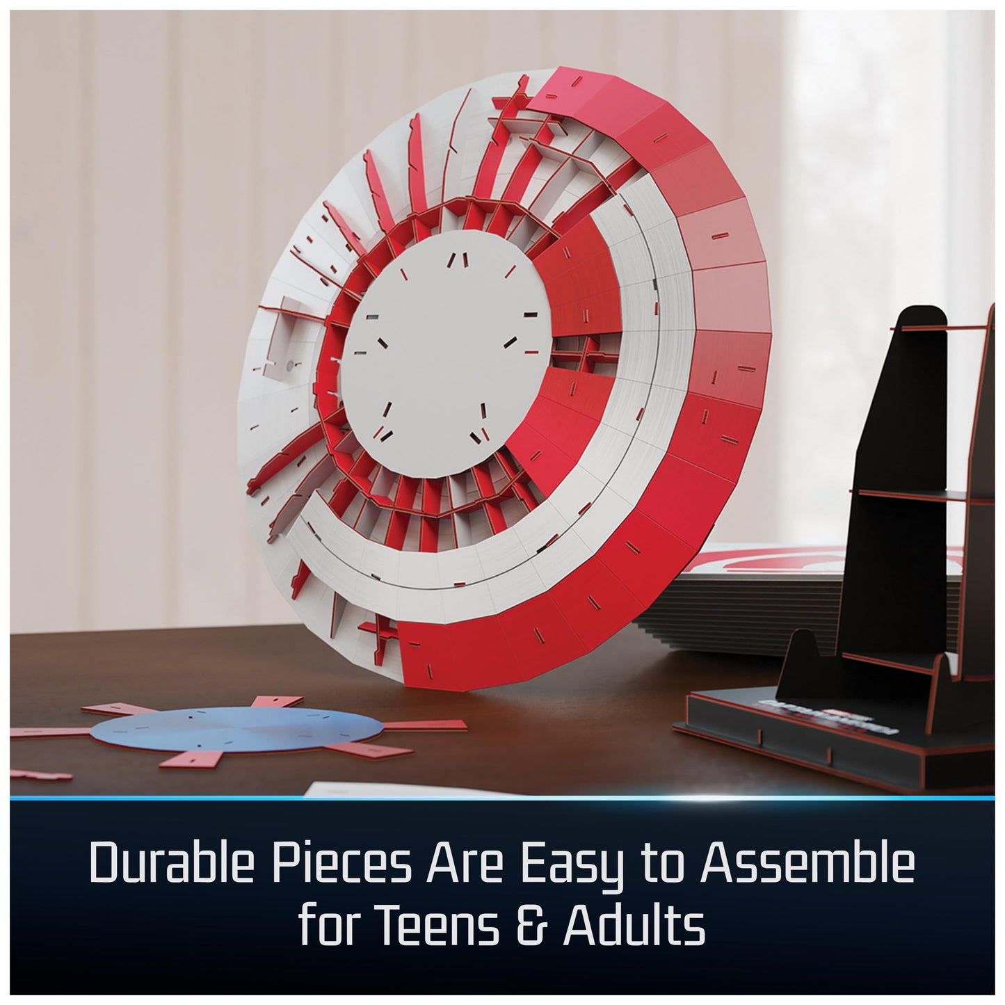 4D Build, Marvel Captain America Shield 3D Model Kit with Stand, Marvel Collectibles & Desk Décor, Adult Puzzle, Building Toys, 3D Puzzles for Adults