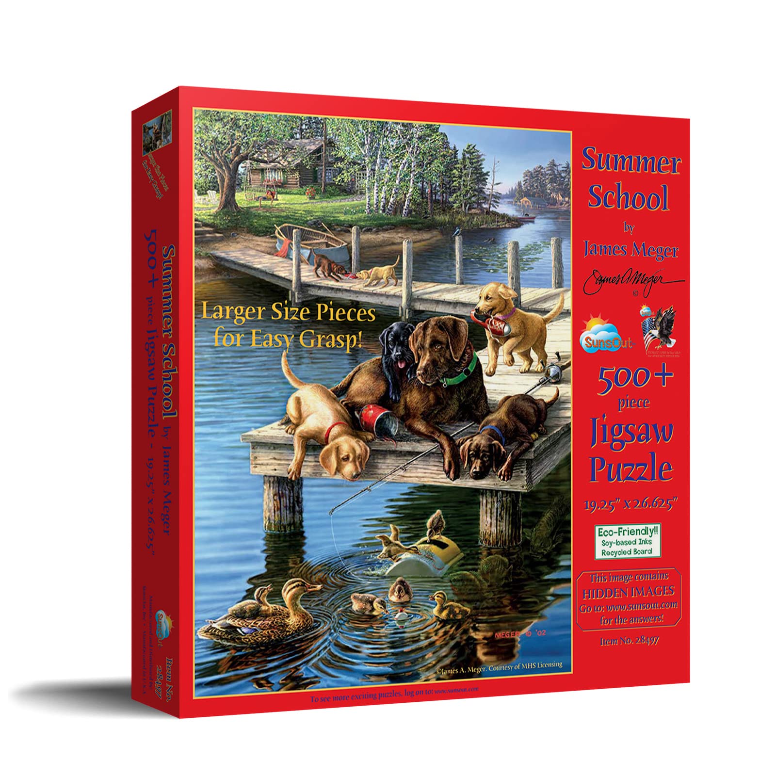 SunsOut Summer School 500 pc Large Piece Jigsaw Puzzle for Adults, Larger Size Pieces for Easy Grip, Chocolate Lab, Dogs, Animals, James Meger